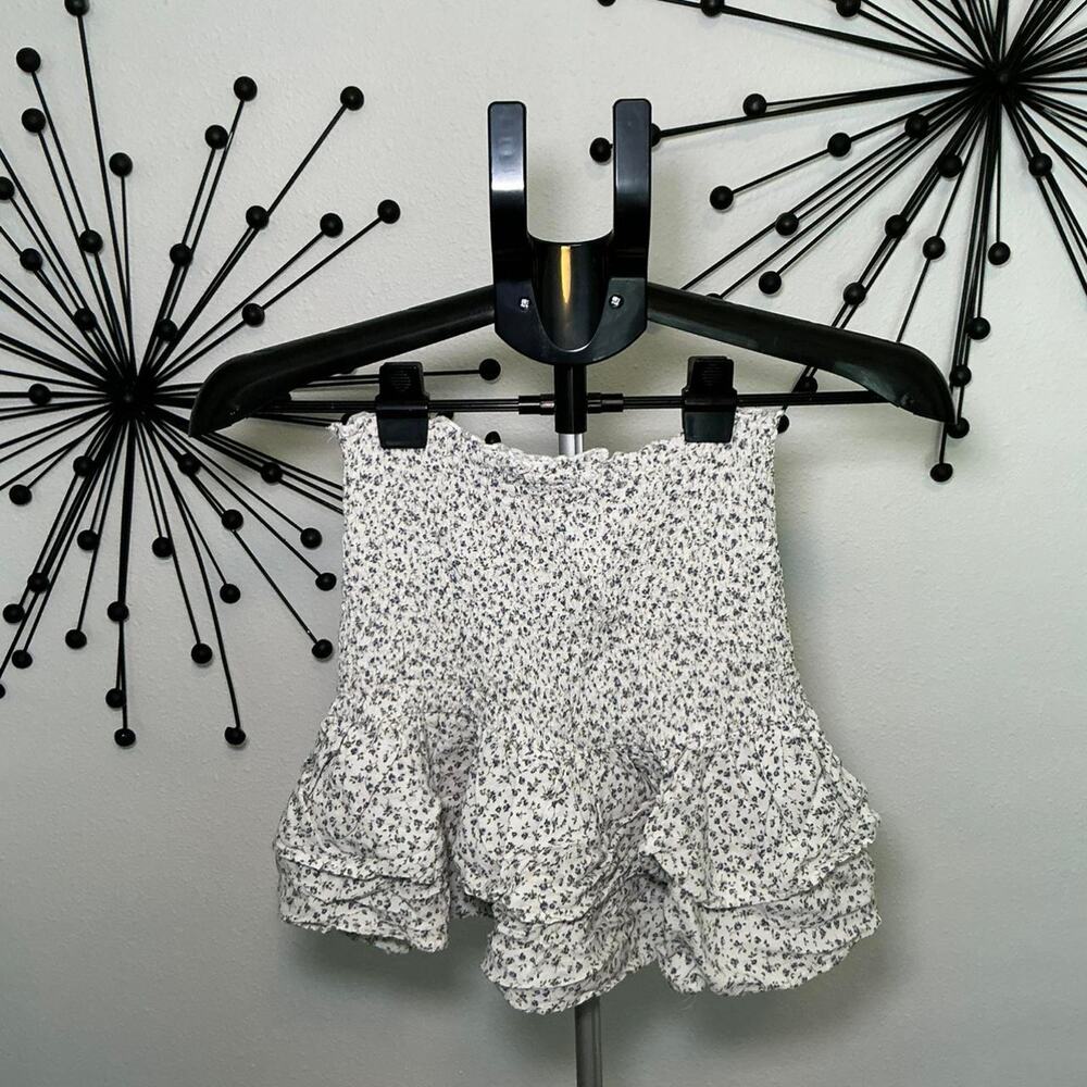 Garage Floral Smocked Ruffle Skirt White Blue Size S